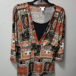 Christopher & Banks Orange Blouse with Fitted Style and Graphic Design